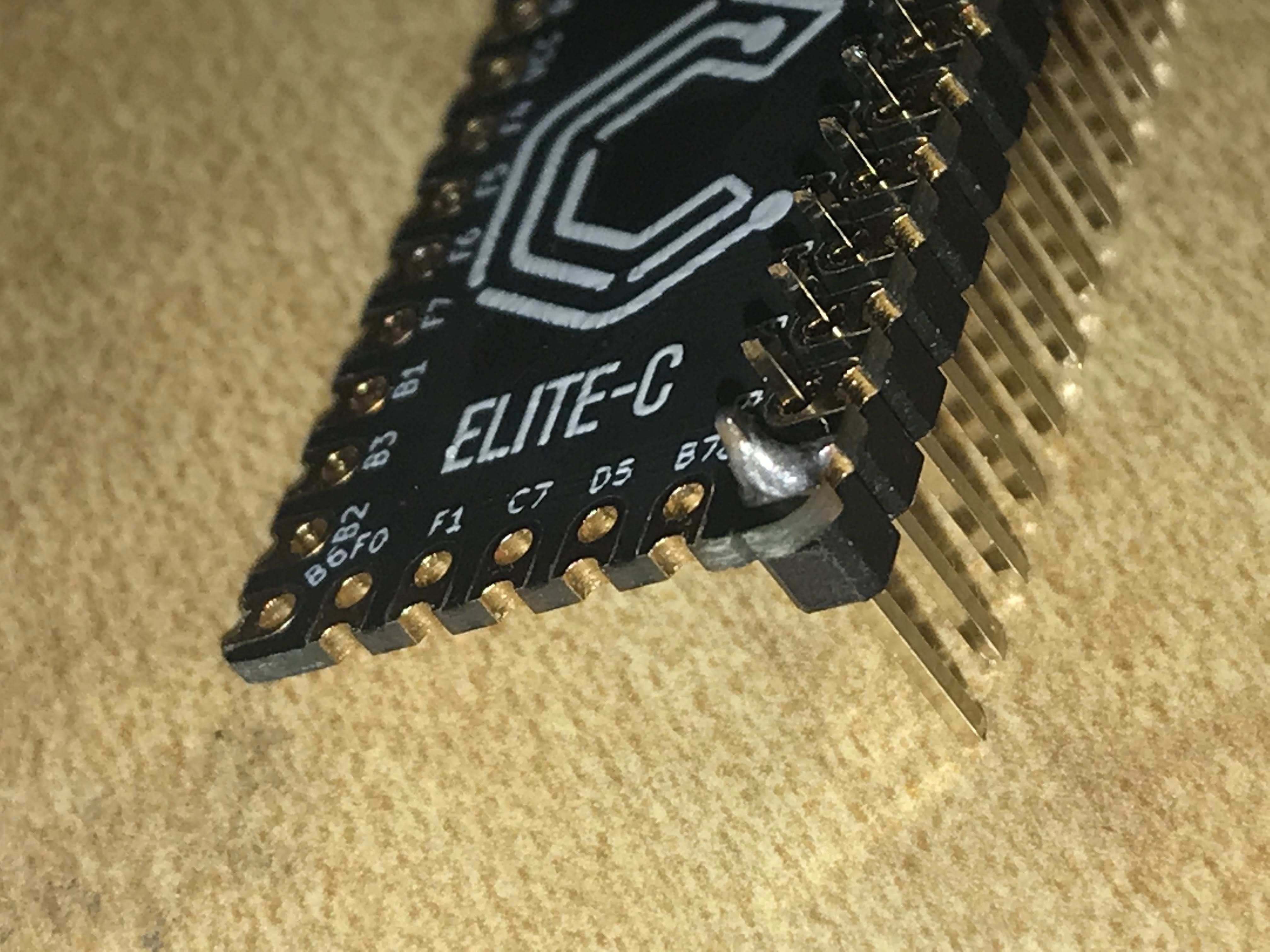 Soldering pin headers onto an Elite-C