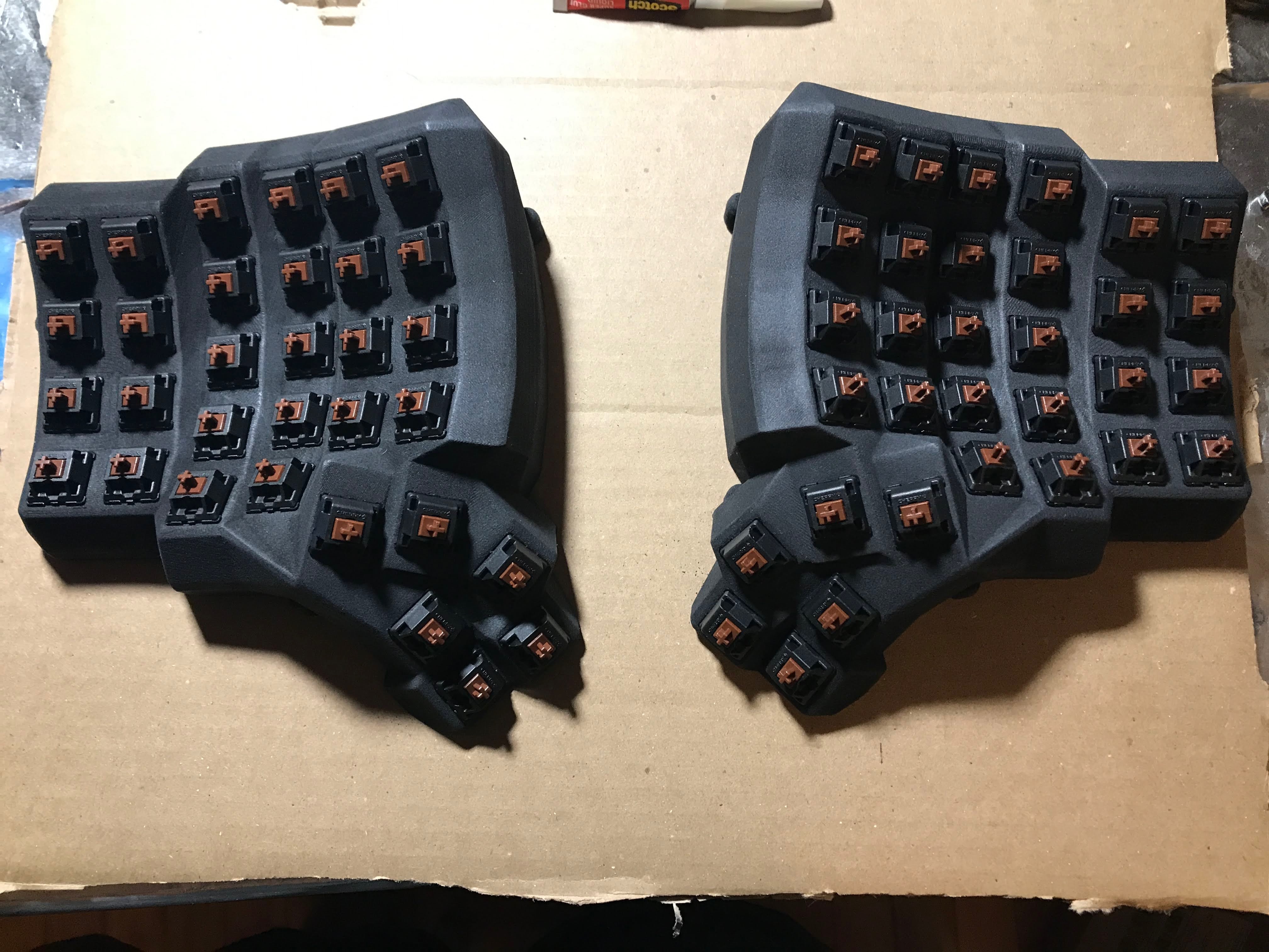 Cherry MX Brown switches glued into both case halves